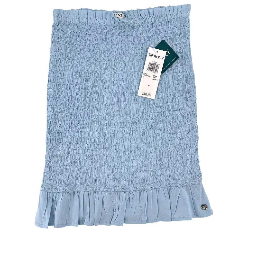 Roxy Tell Me Fitted Smocked Ruffle Hem Skirt Size XS Blue